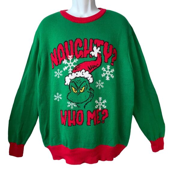 The Grinch Who Stole Christmas NAUGHTY? WHO ME? Ugly Christmas Sweater Size XL - Picture 1 of 4